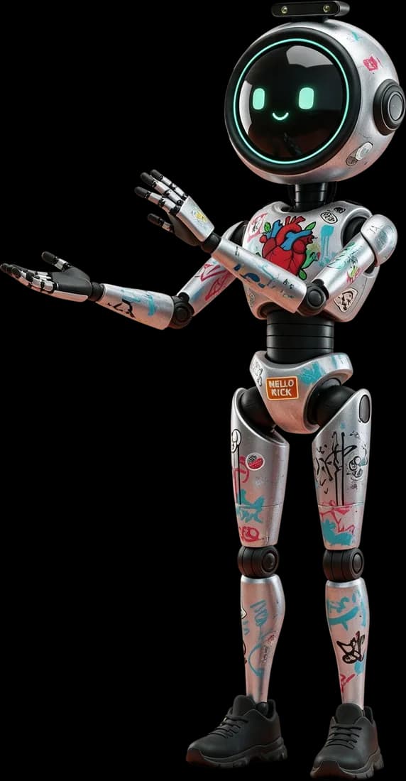 Робот Рик — маскот Bot Marketing — приглашает обсудить задачу