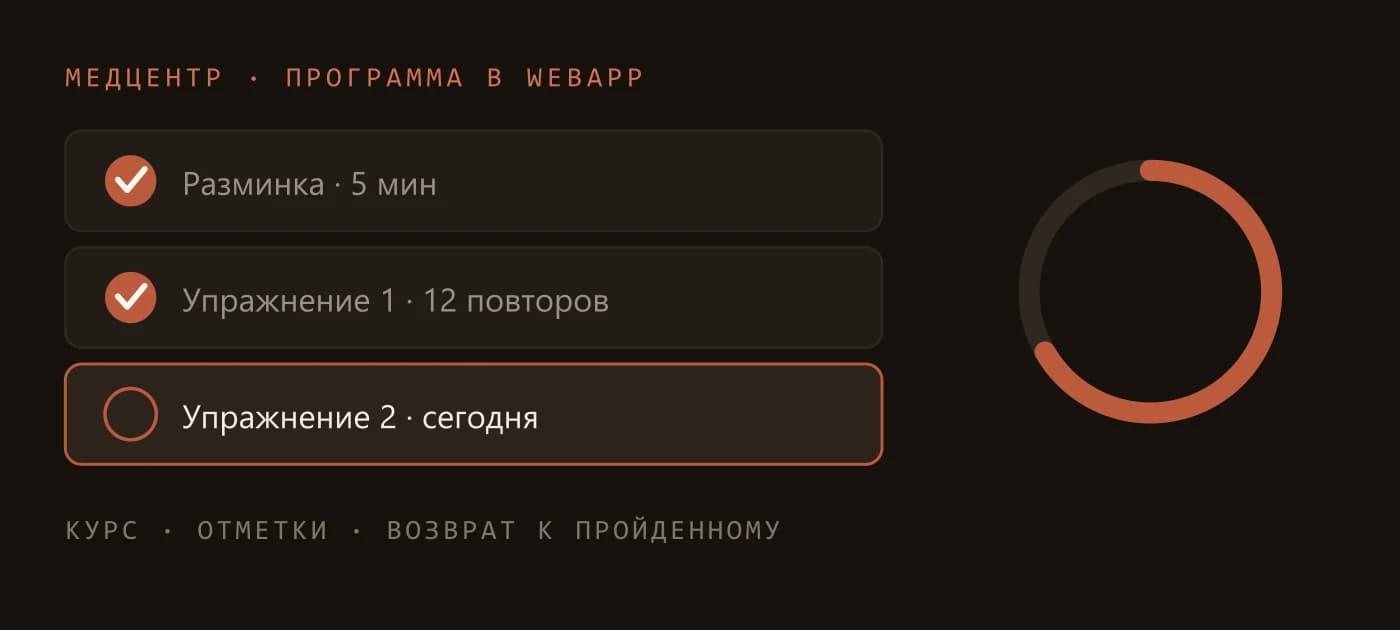 Программа занятий в мини-приложении: отметки о выполненных упражнениях